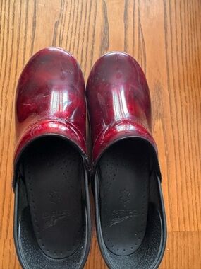 Dansko Red Patent Slip-On Shoes with Black Leather Insoles